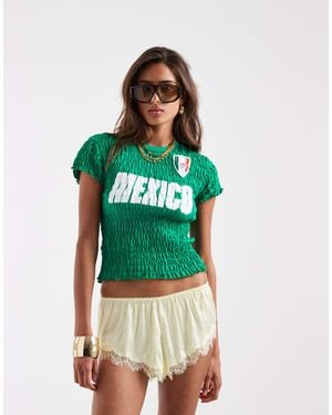 ASOS Shirred Baby Tee With Mexico Football Graphic - Green