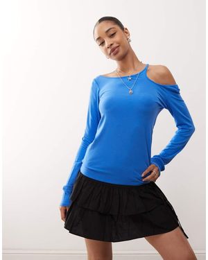 Weekday Off Shoulder Long Sleeve Top With Cut Out Detail - Blue