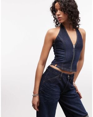 Collusion Denim Halterneck Top - Blue