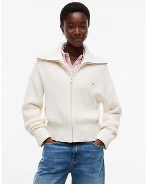 Tommy Hilfiger Pull zippé en maille cardigan couleur ivoire pétale - Blanc