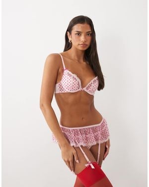Ann Summers Tease and trouble tüll-strumpfhalter mit flock-punkten, rüschenbesatz, hell - Pink