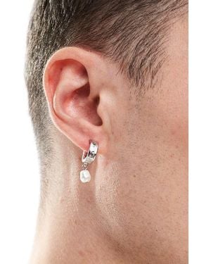 Icon Brand Pearl Drop Hoop Earrings - Metallic