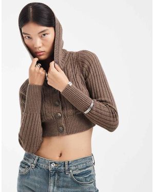 Hollister Cropped Knitted Cardigan With Hood - Brown