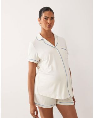 ASOS Asos Design Maternity Super Soft Short Sleeve Shirt And Short Pajama Set - Natural