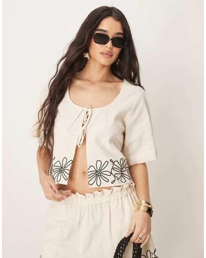 ASOS Top Color Pietra Allacciato Sul Davanti Con Ricamo - Neutro