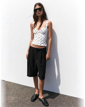 Pull&Bear Long Darted Bermuda Shorts - White