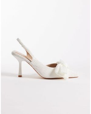 SEQWL Wide Fit Salado Slingback Block Heeled Shoes With Bow Detailing - Natural