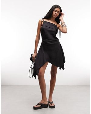 Weekday Asymmetric Handkerchief Hem Mini Dress - Black