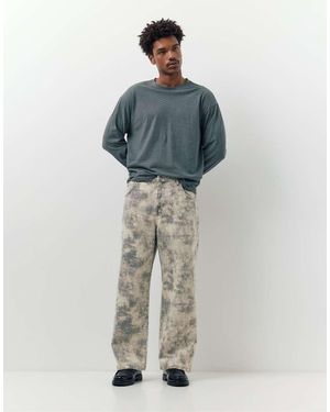 Pull&Bear Jeans A Fondo Ampio Grigi Con Stampa - Grigio