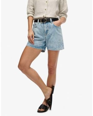 Superdry Mid Rise Denim Shorts - Blue