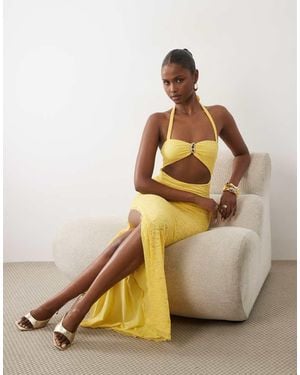 Murci Lace Halterneck Metal Hardware Cutout Detail Maxi Dress - Yellow