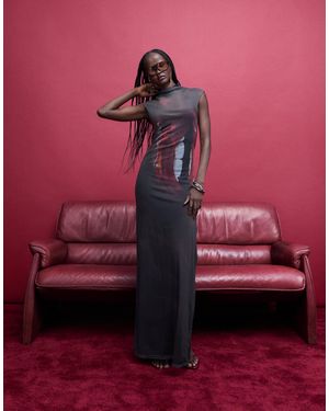 ASOS – hochgeschlossenes maxikleid aus netzstoff - Pink