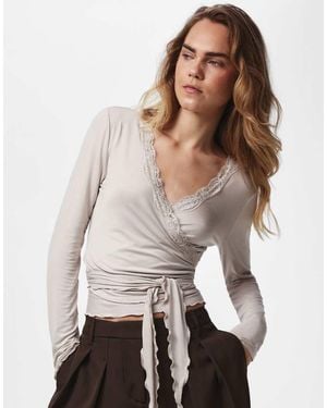 Pieces Overslagtop - Naturel