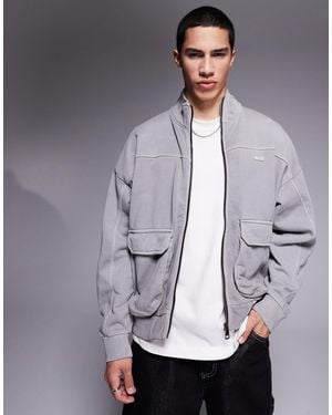HUGO Nombos Loose Fit Zip Through Sweatshirt - Grey