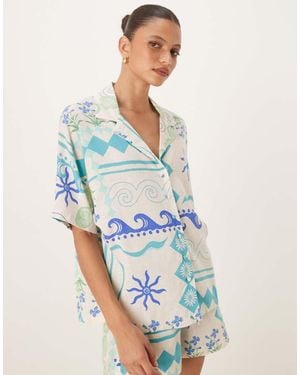 Nobody's Child Rhian Linen Shirt Co-ord - Blue