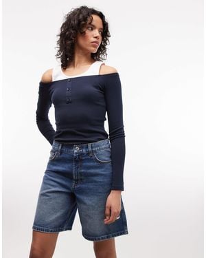 Collusion Loose Denim Jorts - Blue