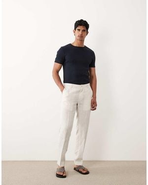 Mango 100% Linen Pin Stripe Trousers - White