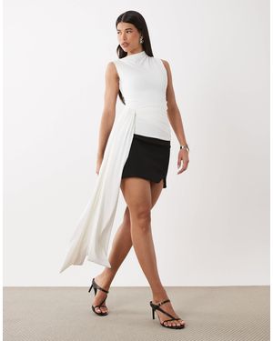 Bardot Jordan Longline High Neck Top With Tie Waist - White