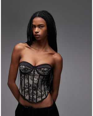 ASOS Lace Mix Detail Cupped Corset Top With Boning - Black