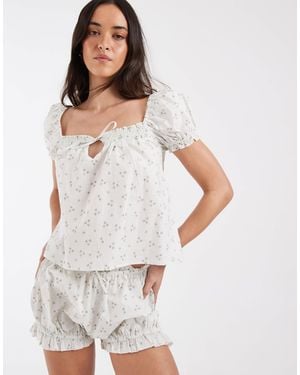 Daisy Street Pyjama Babydoll Smock Top And Bloomer Shorts - White