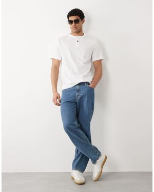 SELECTED Heavyweight Short Sleeved Henley T-Shirt - White