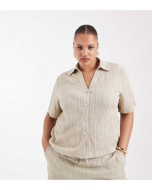 ONLY Crinkled Textured Short Sleeve Shirt Co-Ord - Natural