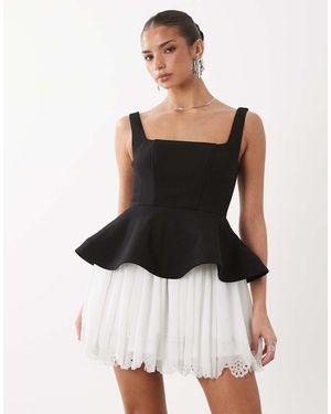 ASOS Mini Dress With Broderie Skirt - Black