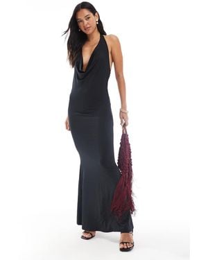 New Look Vestito Lungo Allacciato Al Collo Con Scollo Ad Anello - Blu