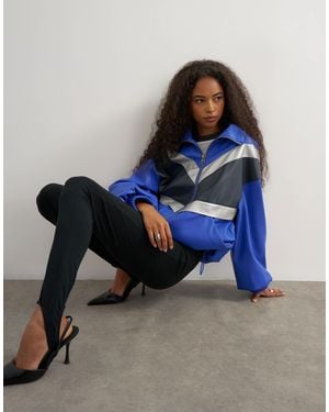 TOPSHOP Color Block Leather Look Track Jacket - Blue