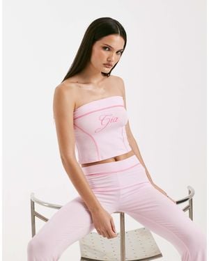 I.AM.GIA Blare Logo Contrast Stitch Bandeau Top - Pink