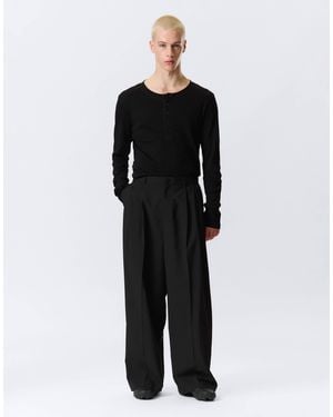 Weekday Wide Leg Tailored Pants With Front Pleats - Black