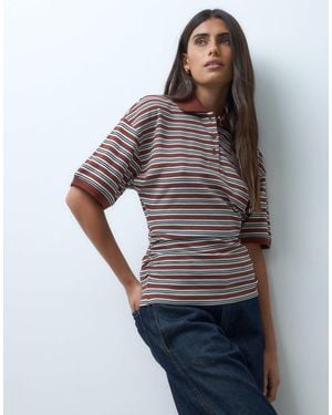 ASOS Corset Waist Tee With Rugby Polo Collar - Grey