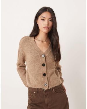 Glamorous V Neck Button Up Cardigan - Brown