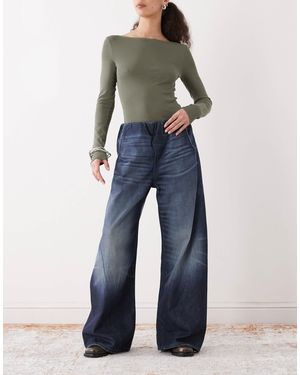 Weekday Denim Wide Leg Sweatpants Without Waistband - Blue