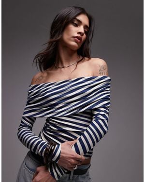 TOPSHOP Off The Shoulder Bardot Top - Gray