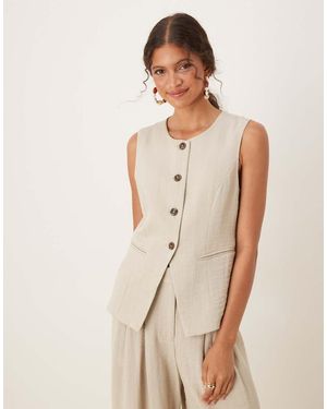 Aware Chaleco Largo Color Piedra De Corte Sartorial Con Cuello Alto Premium Mix & Match De (Parte De Un Conjunto)-Neutro