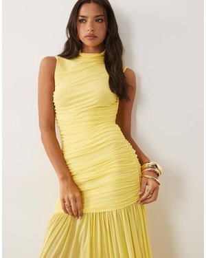 ASOS Ruched Drop Waist Circle Dress With Grown - Yellow