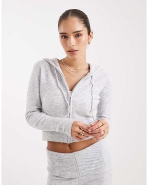 Pieces Sudadera Gris Claro Jaspeado Con Capucha De Punto Encogido De (Parte De Un Conjunto) - Blanco
