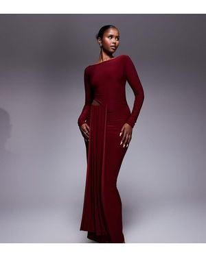 Kaiia Exclusive Double Layered Slinky Waist Drape Cut Out Detail Maxi Dress