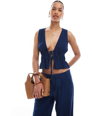 Pull&Bear Tie Detail Denim Top - Blue