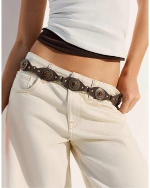 Bershka Medallion Belt With Stones - Natural