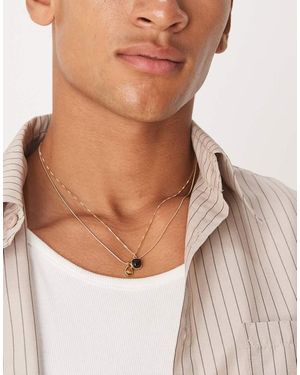 ASOS Pack De 2 Collares Dorados Con Colgantes De Ónice Y Ojo De Tigre De - Marrón