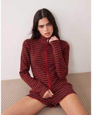 Lioness Apex Knitted Funnel Neck Zip Through Jumper Co-ord - Red