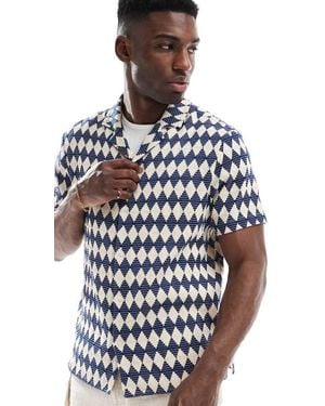Another Influence Revere Collar Crochet Shirt - Blue