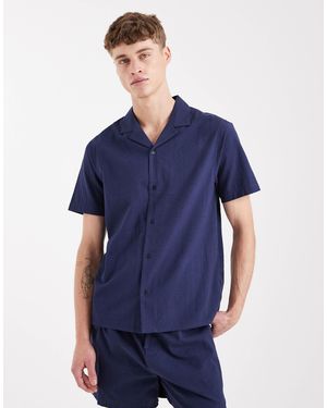 Aray Short Sleeve Seersucker Beach Shirt - Blue