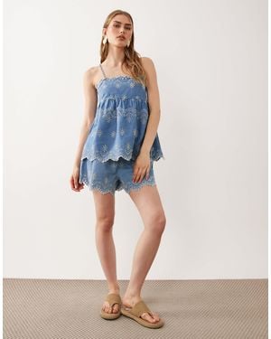 ASOS Denim Embroidered Short Co-ord - Blue