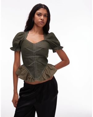 laagam Regina Fitted Bodice Puff Sleeve Blouse - Black