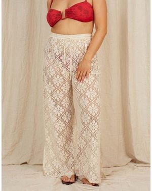 Going Somewhere Floral Crochet Trousers - Natural