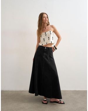 TOPSHOP Denim Seamed Circle Skirt - White