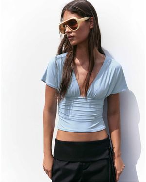Pull&Bear Oberteil mit v-ausschnitt und raffungen - Blau
